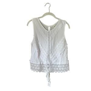 Self E White Crochet Accent Crop Top: Modern